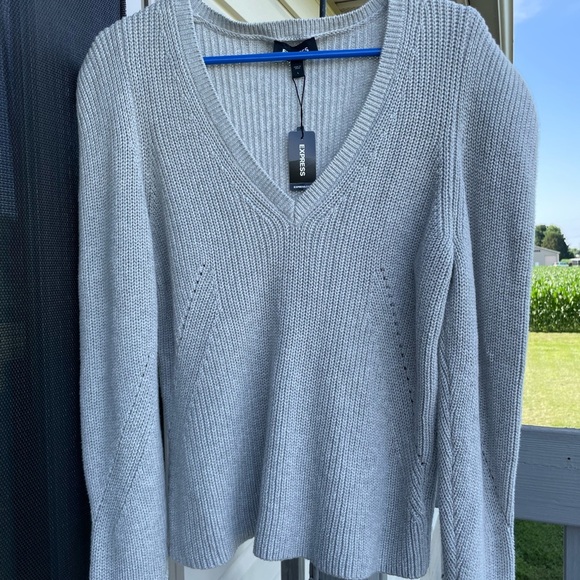 Express Heather Gray V-Neck Sweater - Picture 2 of 3